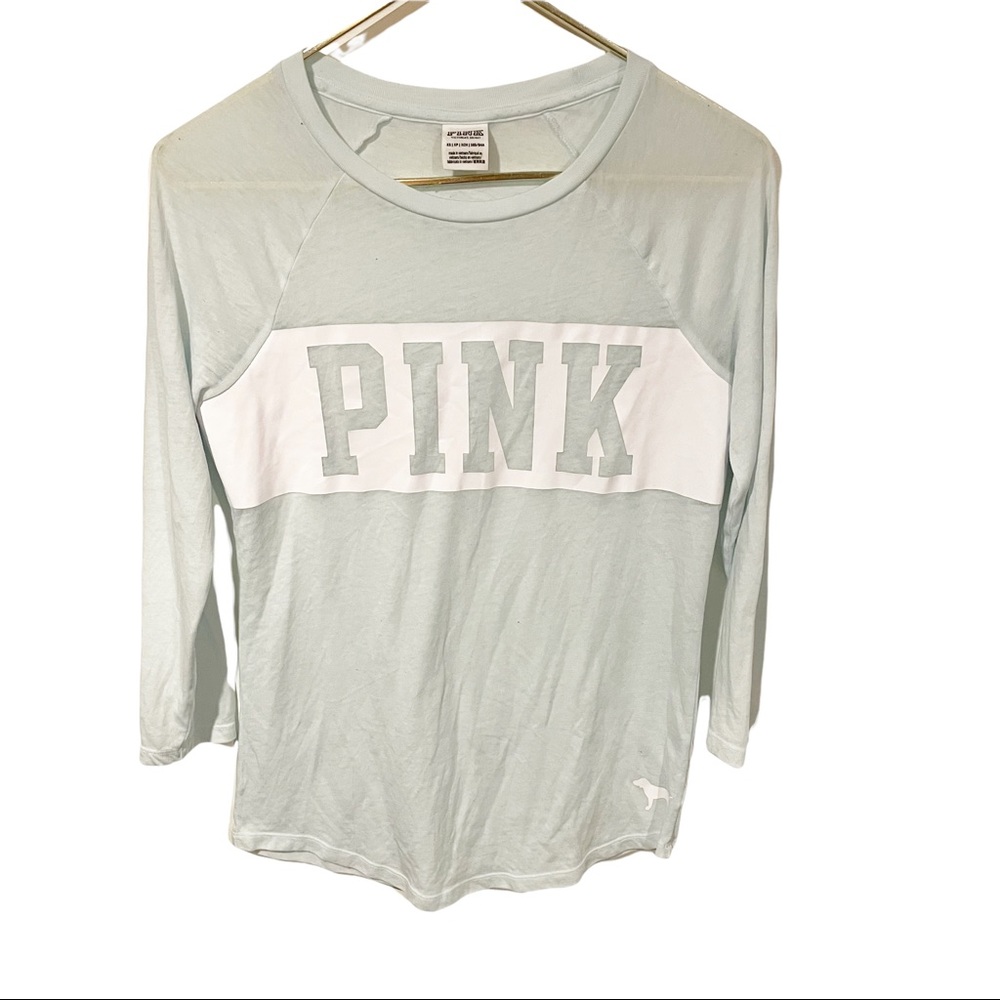 Victorias Secret Pink Size XS Blue Spell Out Crewneck Quarter Sleeve T-shirt